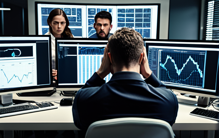 **Prompt:** A frustrated team surrounded by complicated software interfaces, with one person looking overwhelmed at a screen filled with data. The scene should emphasize the disconnect between technology and the human element in a business transformation. Style: Realistic, slightly desaturated colors.