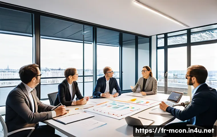 컨설팅 관련 추천 도서 - A professional consulting workshop scene in a modern Parisian office, featuring a diverse group of c...